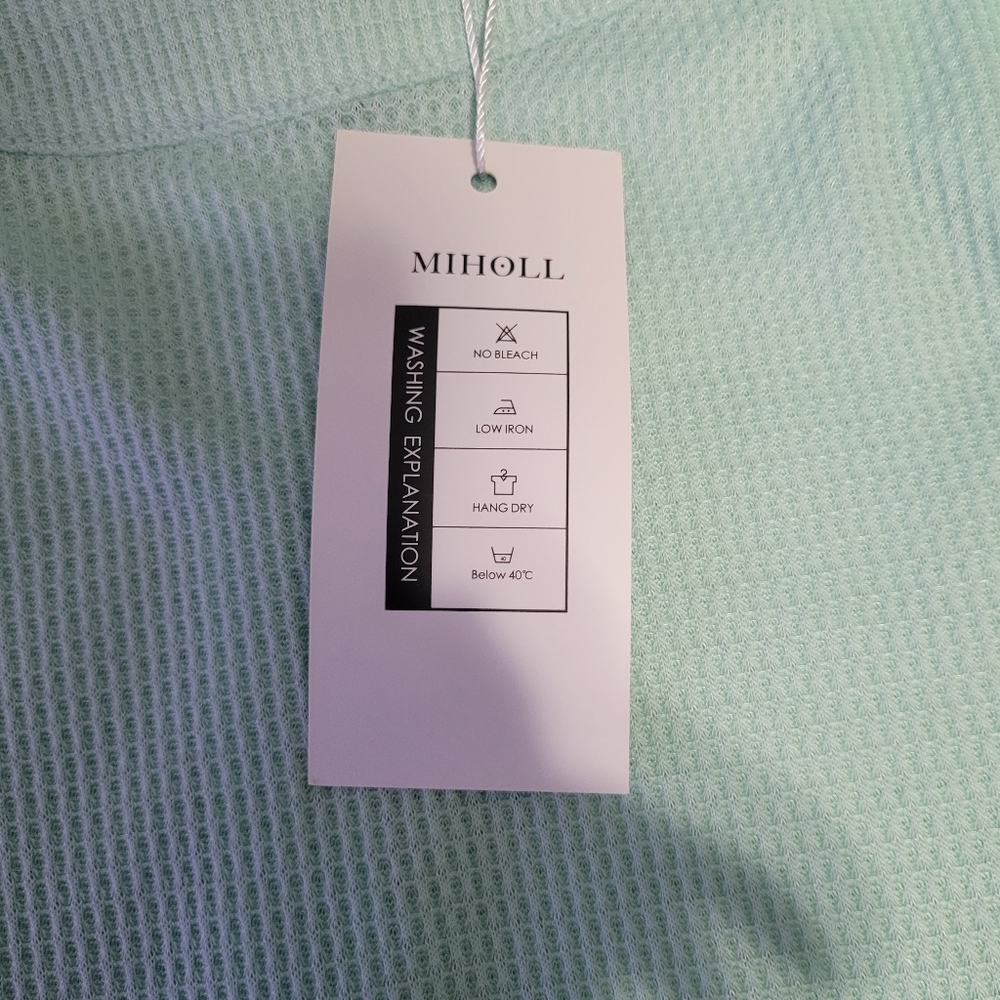 NWT  Miholl   Women's M   Waffle Knit   Top   Aqua Green - Picture 14 of 15